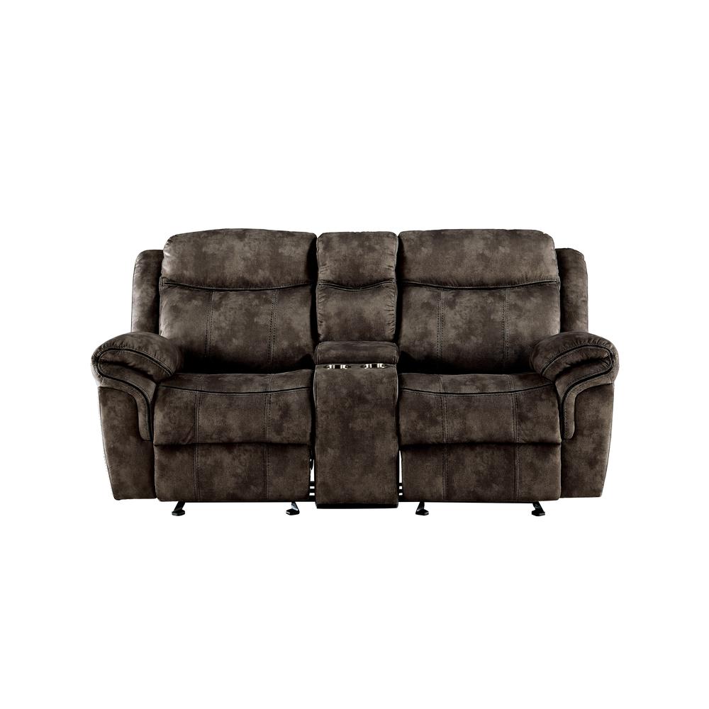 Loveseat w/USB Dock & Console (Glider & Motion), 2-Tone Chocolate Velvet 55021. Picture 5