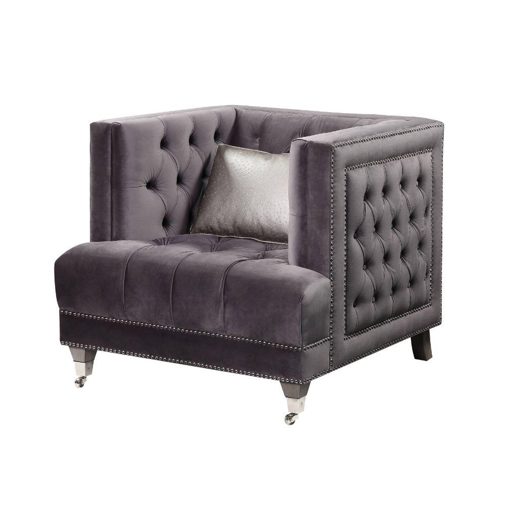 Hegio Gray Velvet Chair w/1 Pillow. Picture 4