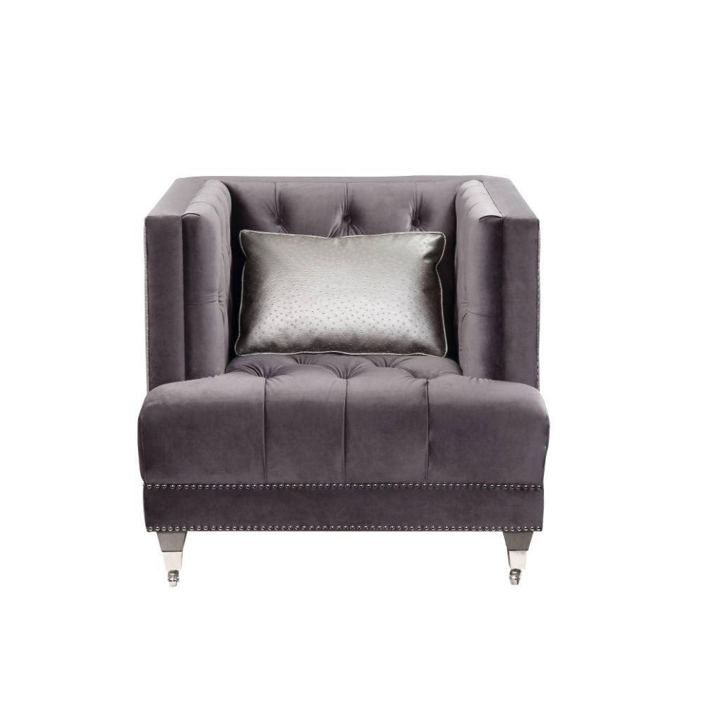 Hegio Gray Velvet Chair w/1 Pillow. Picture 1