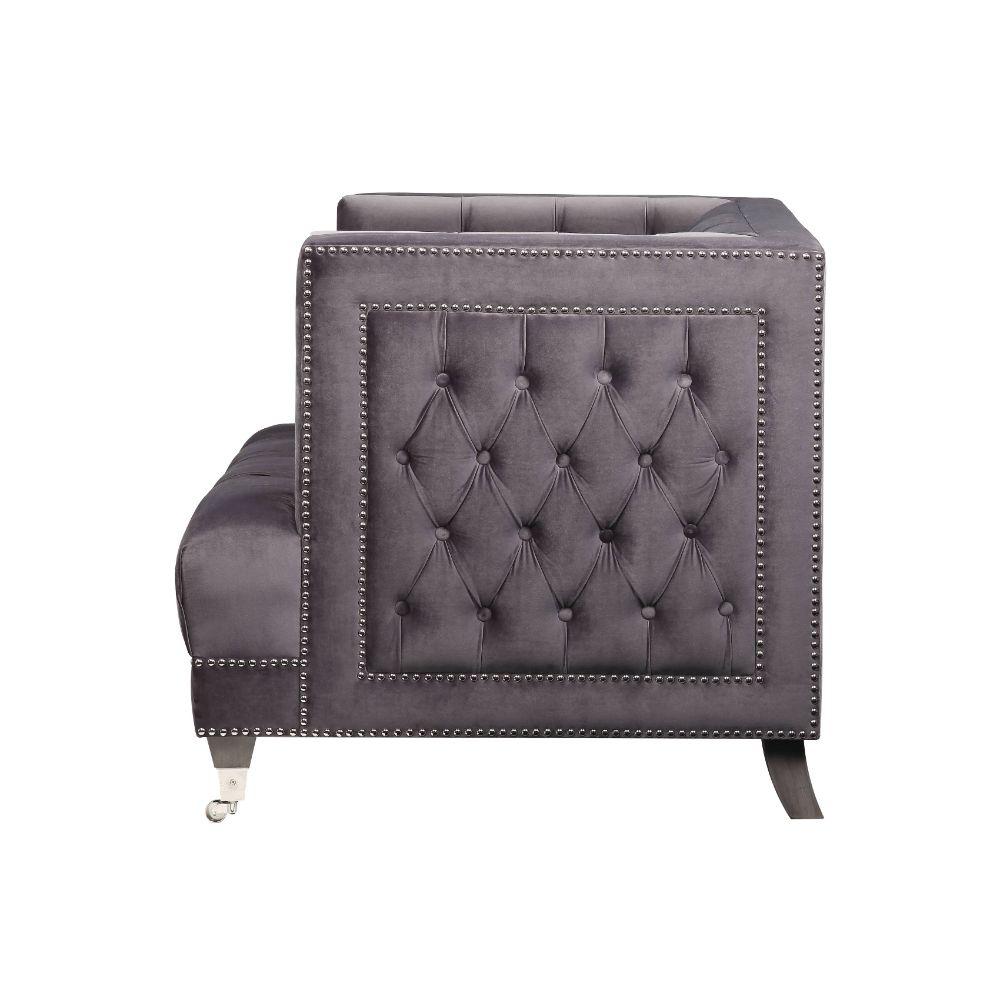 Hegio Gray Velvet Chair w/1 Pillow. Picture 2