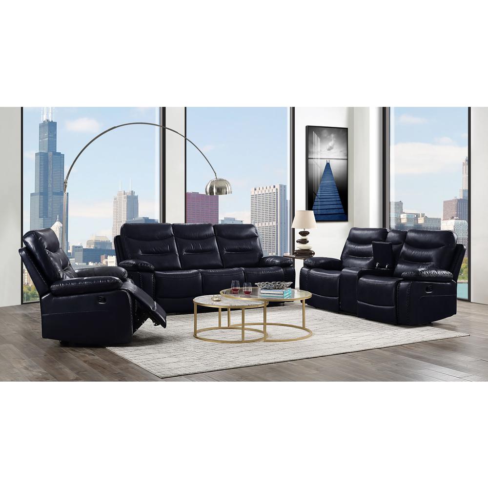 Sofa (Motion), Navy Leather-Gel Match 55370. Picture 1
