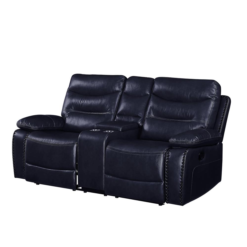 Loveseat w/Console (Motion), Navy Leather-Gel Match 55371. Picture 2