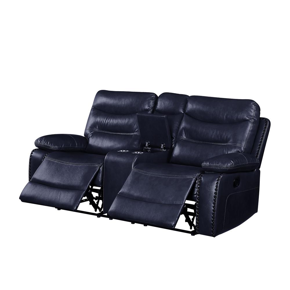 Loveseat w/Console (Motion), Navy Leather-Gel Match 55371. Picture 3