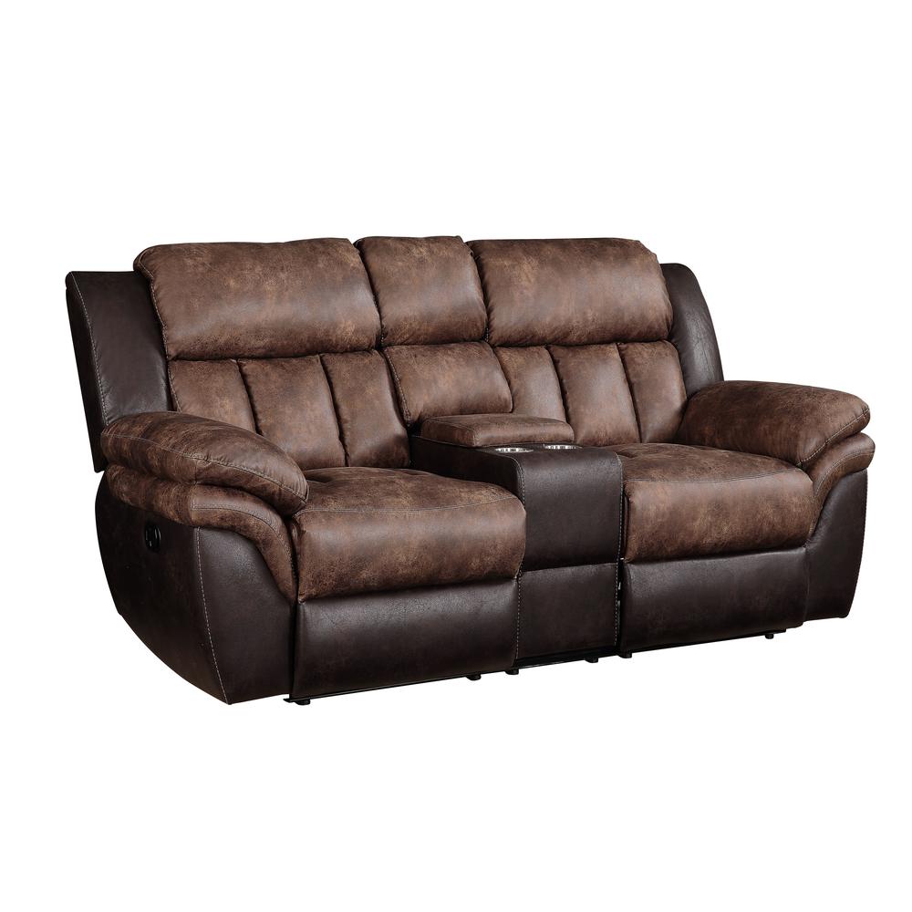 Loveseat w/Console (Motion), Toffee & Espresso Polished Microfiber 55426. Picture 1