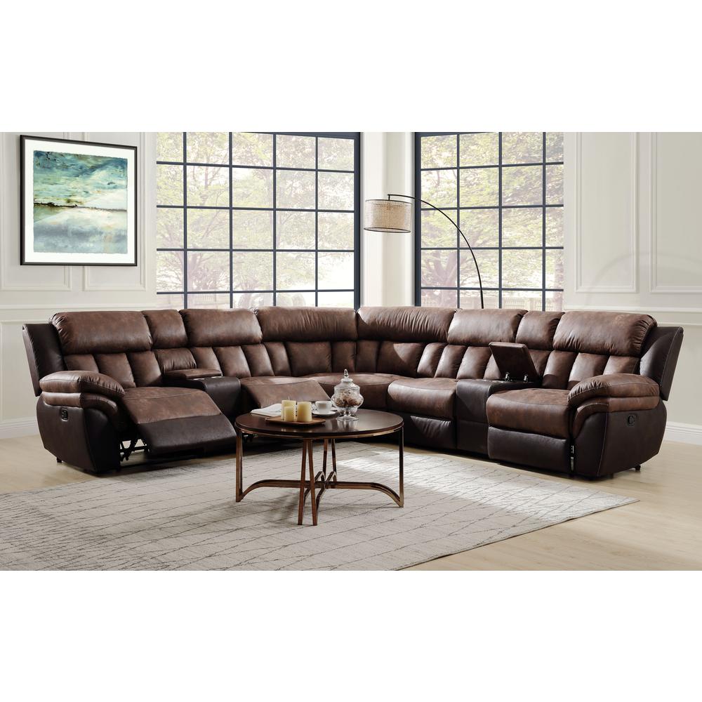 ACME Jaylen Sectional Sofa (Motion), Toffee & Espresso Polished Microfiber. The main picture.