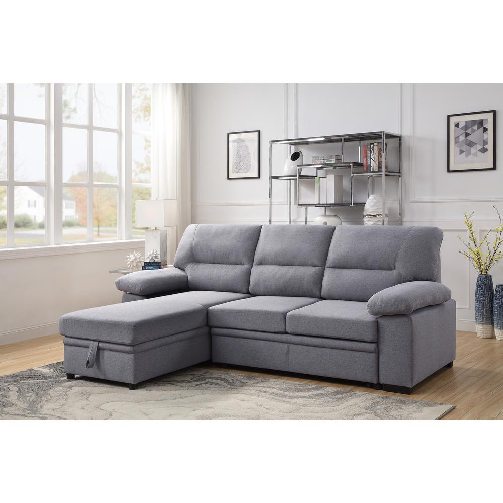 ACME Nazli Reversible Storage Sleeper Sectional Sofa, Gray Fabric. The main picture.