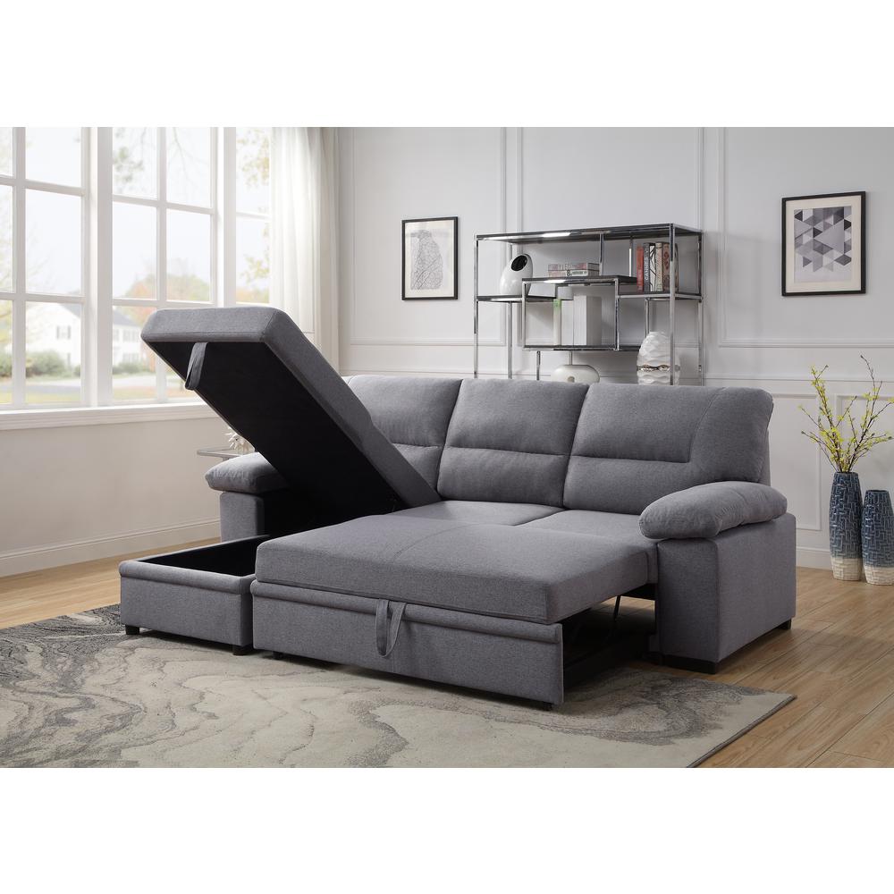 ACME Nazli Reversible Storage Sleeper Sectional Sofa, Gray Fabric. Picture 2