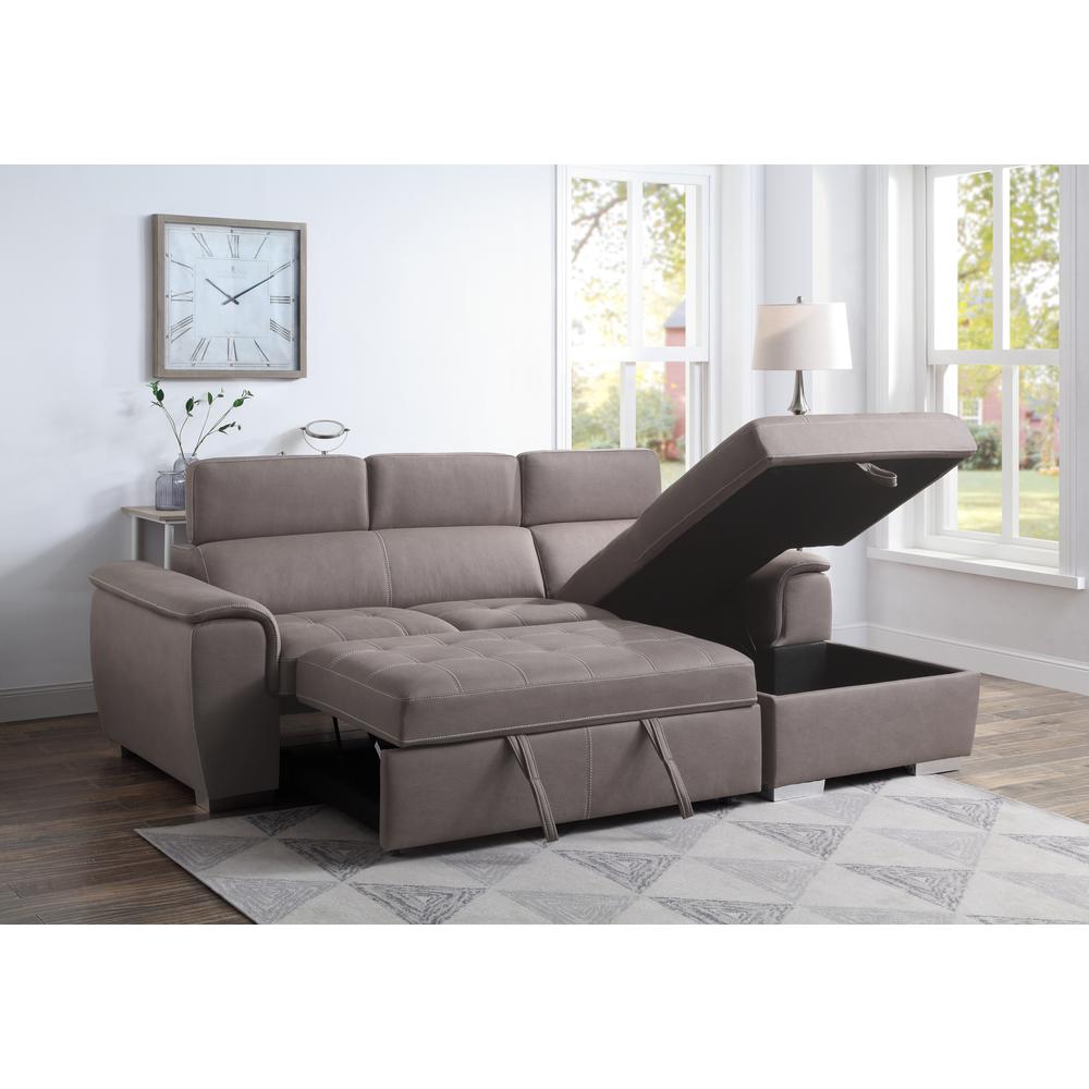 ACME Haruko Storage Sleeper Sectional Sofa, Light Brown Fabric. Picture 2