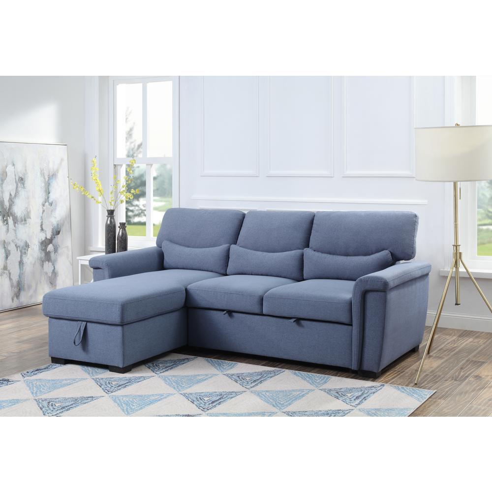 ACME Noemi Reversible Storage Sleeper Sectional Sofa, Blue Fabric. Picture 1