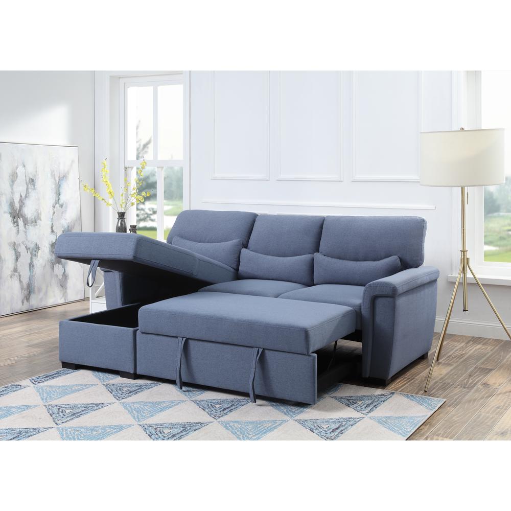 ACME Noemi Reversible Storage Sleeper Sectional Sofa, Blue Fabric. Picture 2