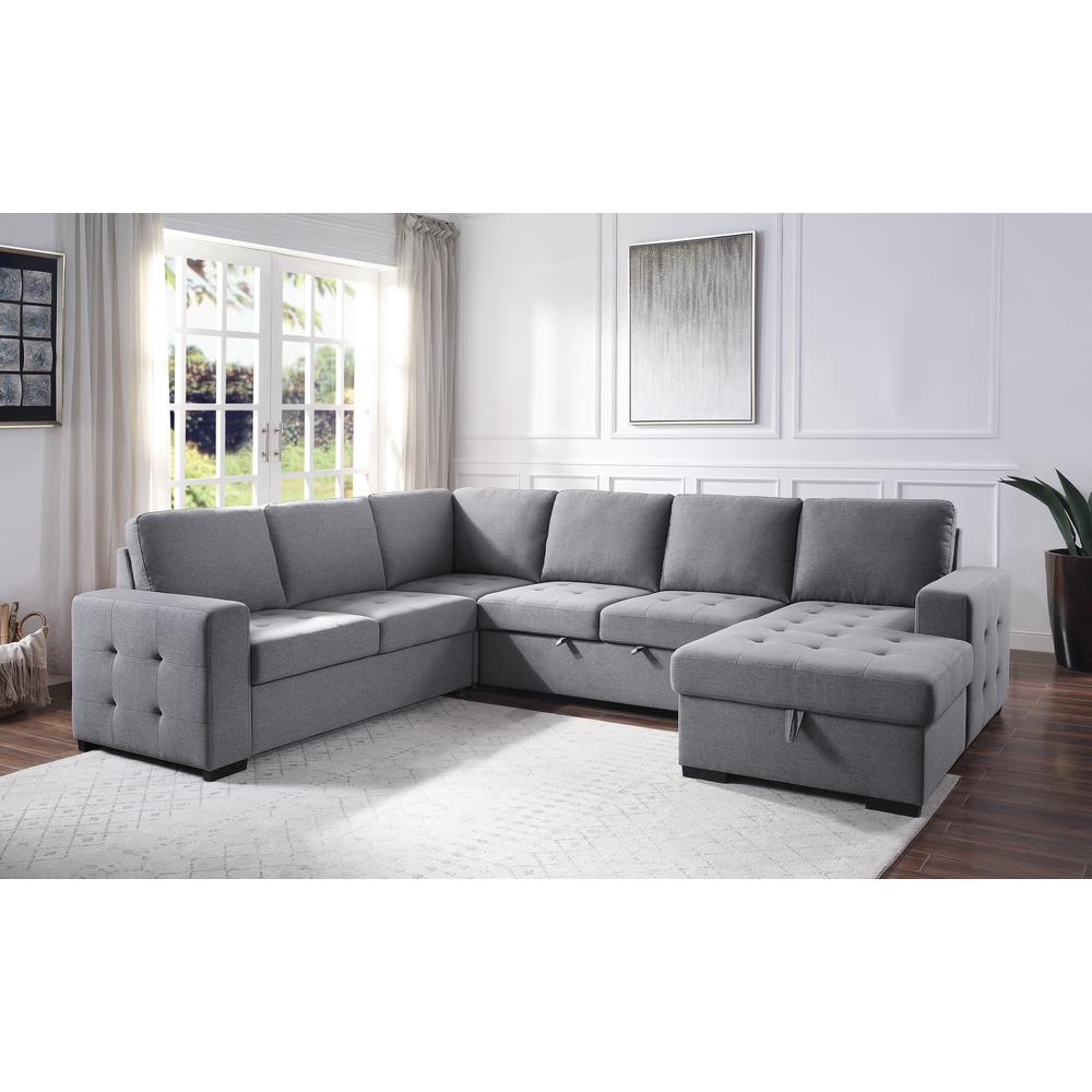 ACME Nardo Storage Sleeper Sectional Sofa, Gray Fabric. Picture 1