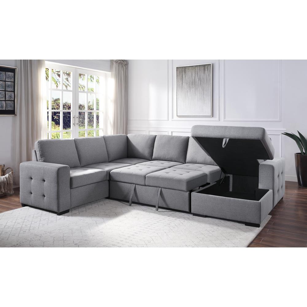 ACME Nardo Storage Sleeper Sectional Sofa, Gray Fabric. Picture 2