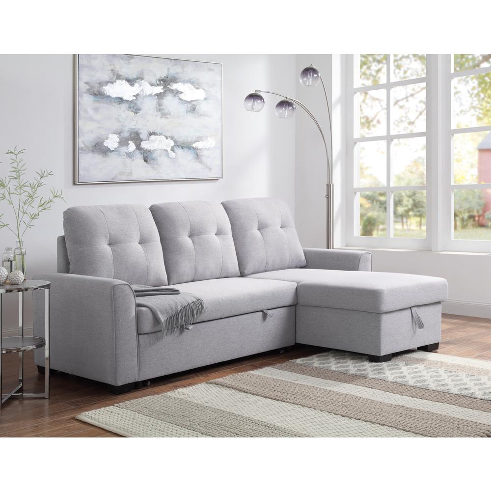 ACME Amboise Reversible Storage Sleeper Sectional Sofa, Light Gray Fabric. Picture 1