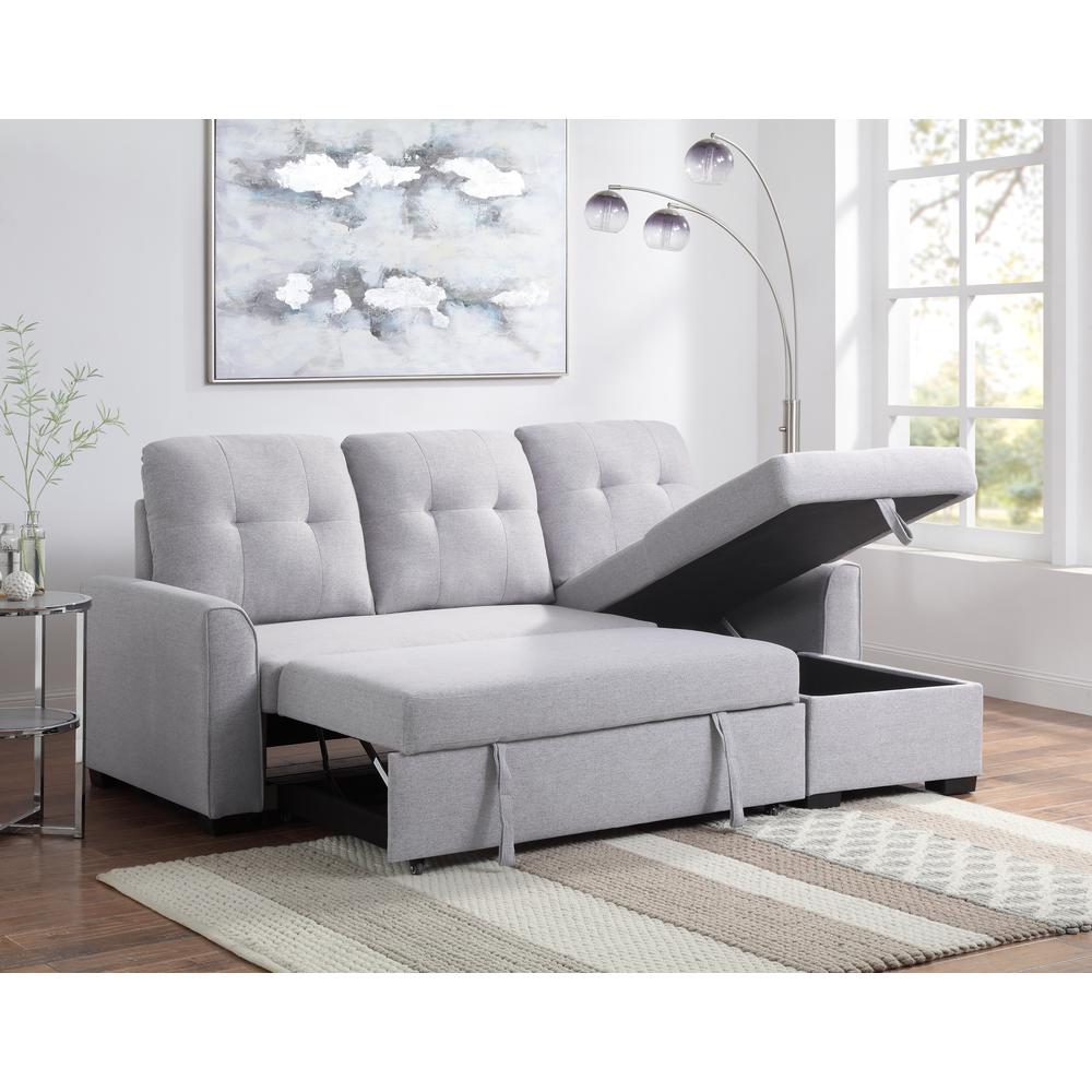 ACME Amboise Reversible Storage Sleeper Sectional Sofa, Light Gray Fabric. Picture 2