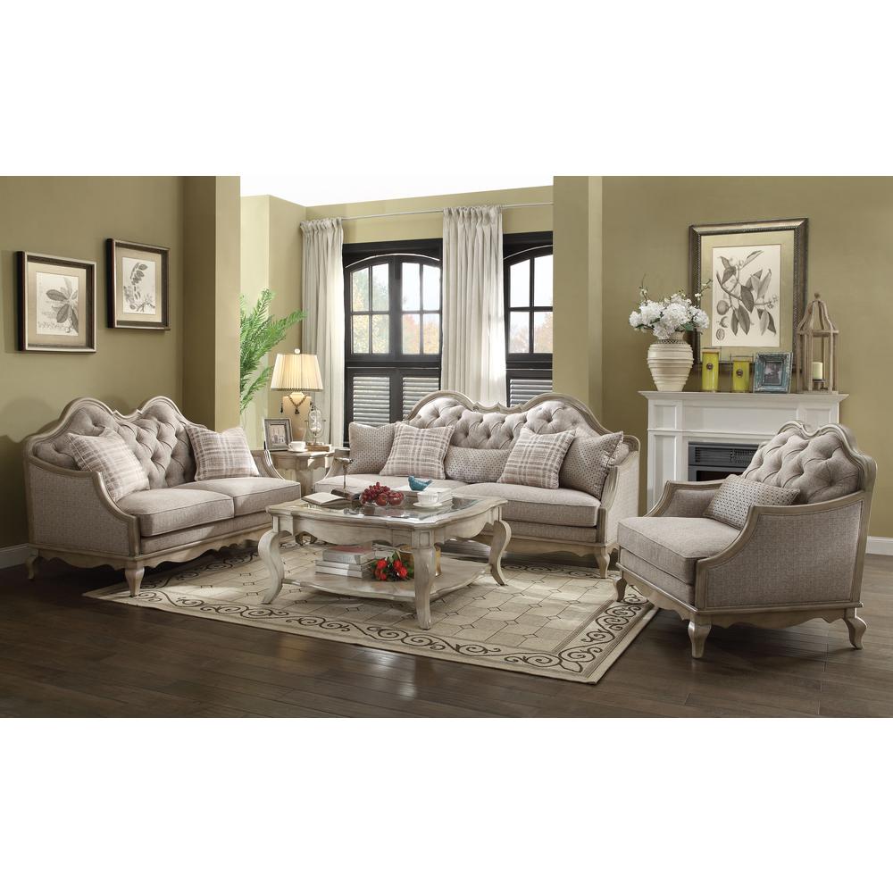 Loveseat (w/2 Pillows), Beige Fabric & Antique Taupe 56051. Picture 1