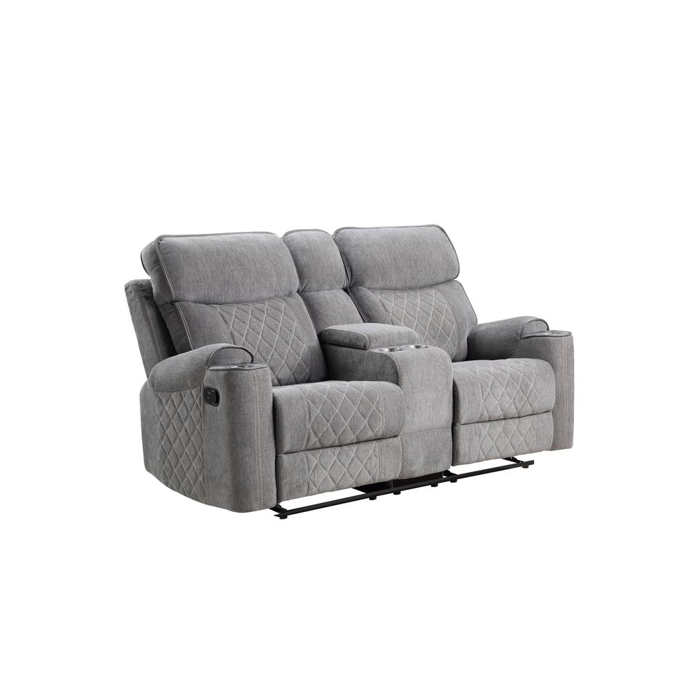 Motion Loveseat w/Console and USB Port, Gray Fabric 56901. Picture 3