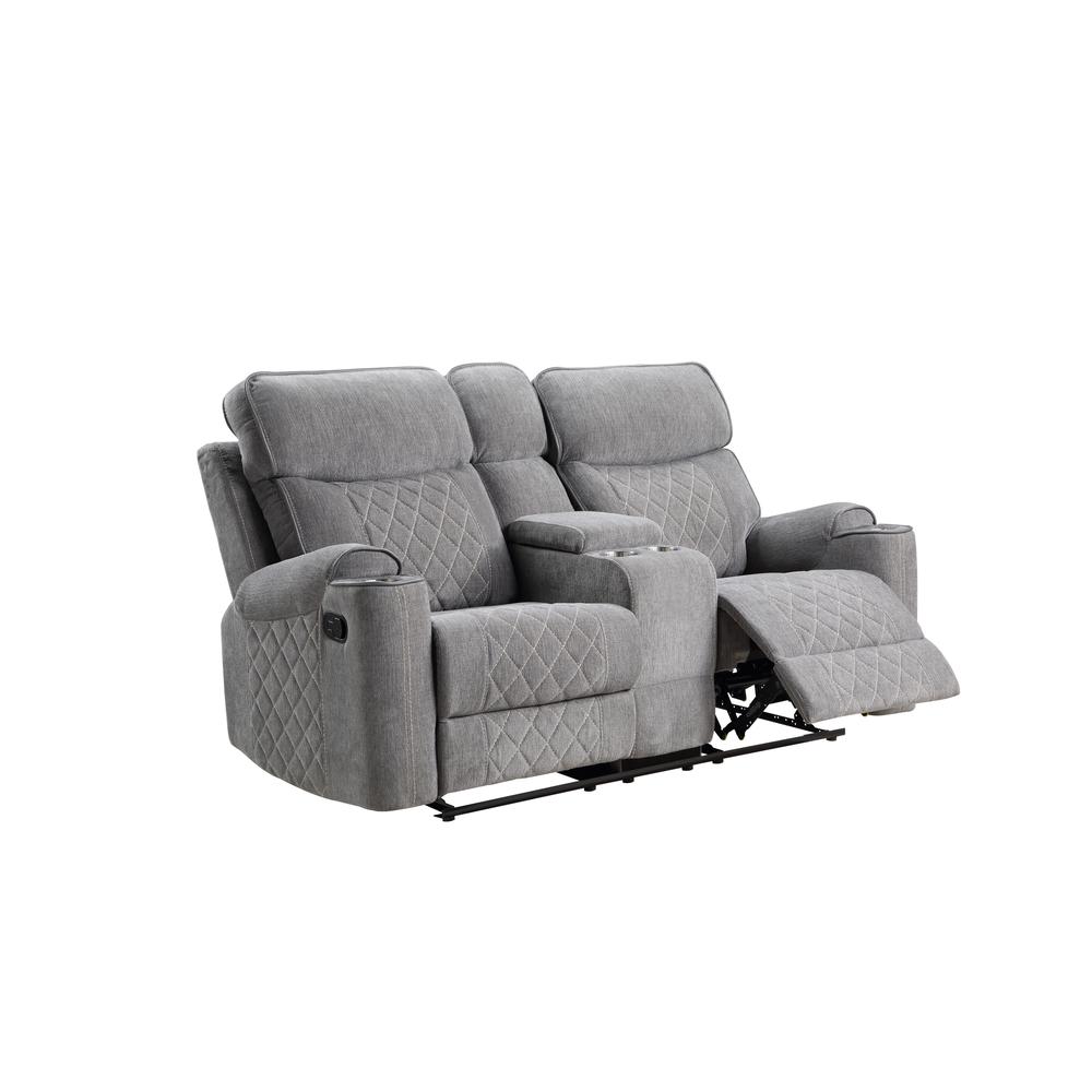 Motion Loveseat w/Console and USB Port, Gray Fabric 56901. Picture 4