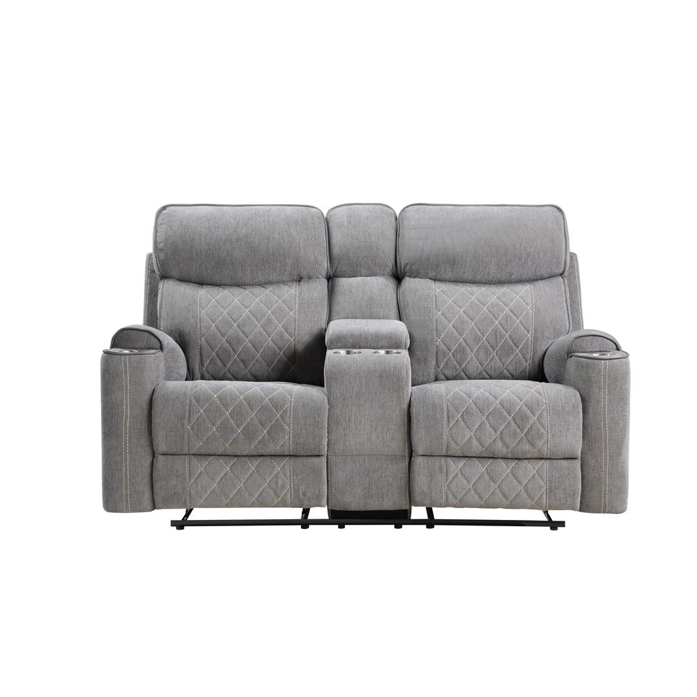 Motion Loveseat w/Console and USB Port, Gray Fabric 56901. Picture 6