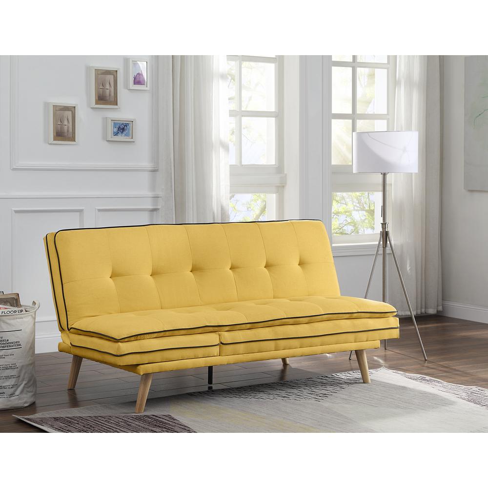 Adjustable Sofa, Yellow Linen & Oak Finish 57160. Picture 1