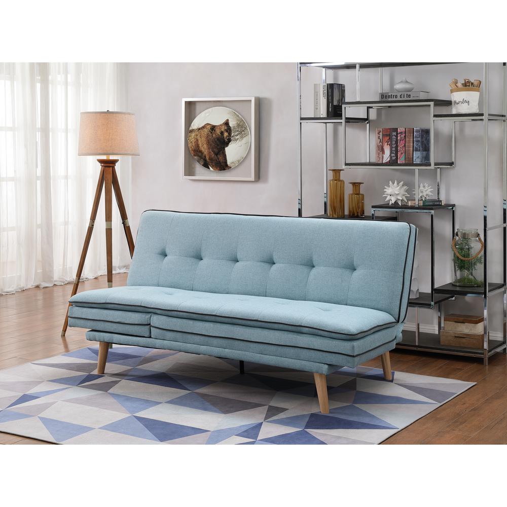 Adjustable Sofa, Blue Linen & Oak Finish 57162. Picture 1