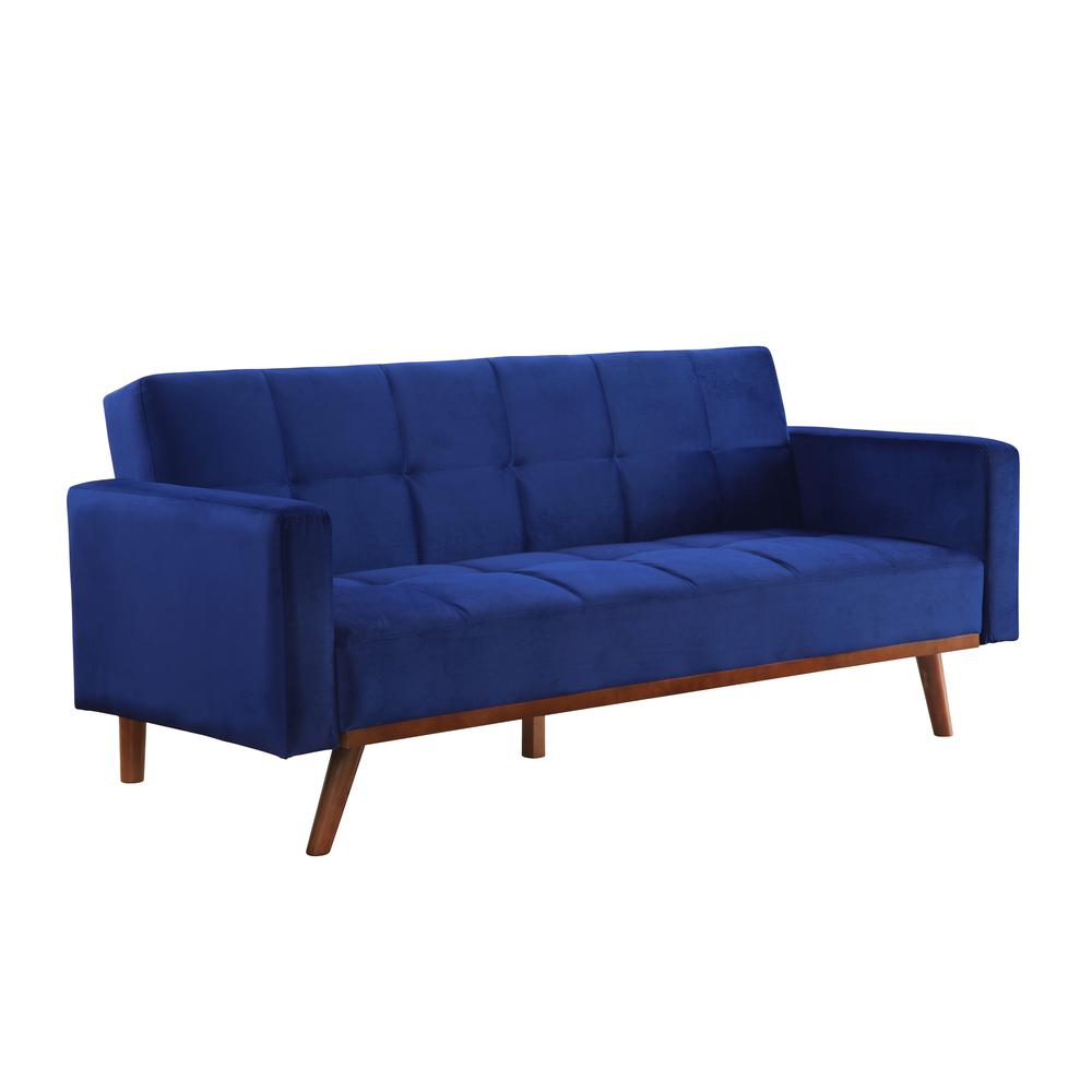 Tanitha Adjustable Sofa, Blue Velvet & Natural Finish (57205). Picture 1