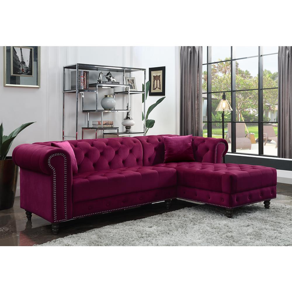 ACME Adnelis Sectional Sofa w/2 Pillows, Red Velvet. The main picture.