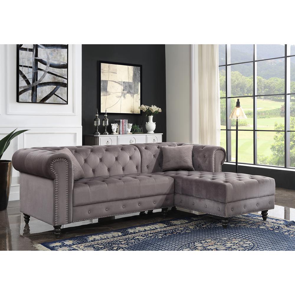 ACME Adnelis Sectional Sofa w/2 Pillows, Gray Velvet. The main picture.