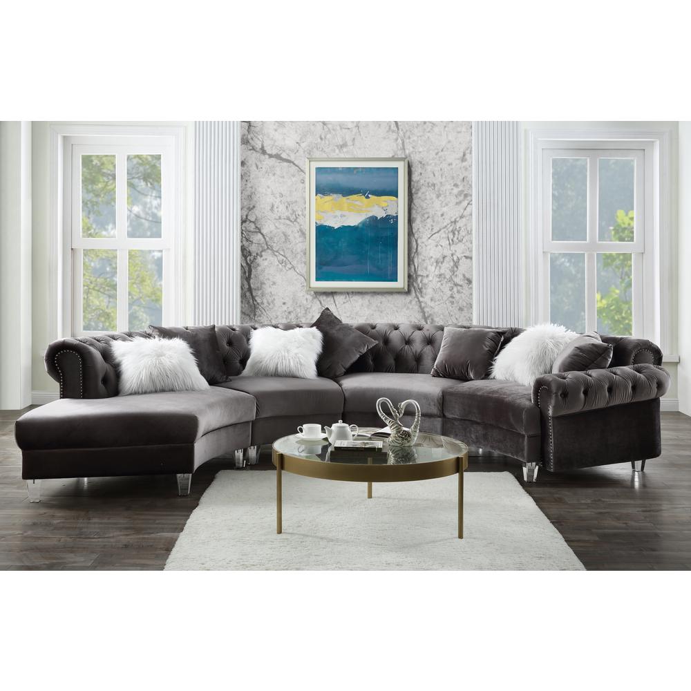 ACME Ninagold Sectional Sofa w/7 Pillows, Gray Velvet. Picture 1