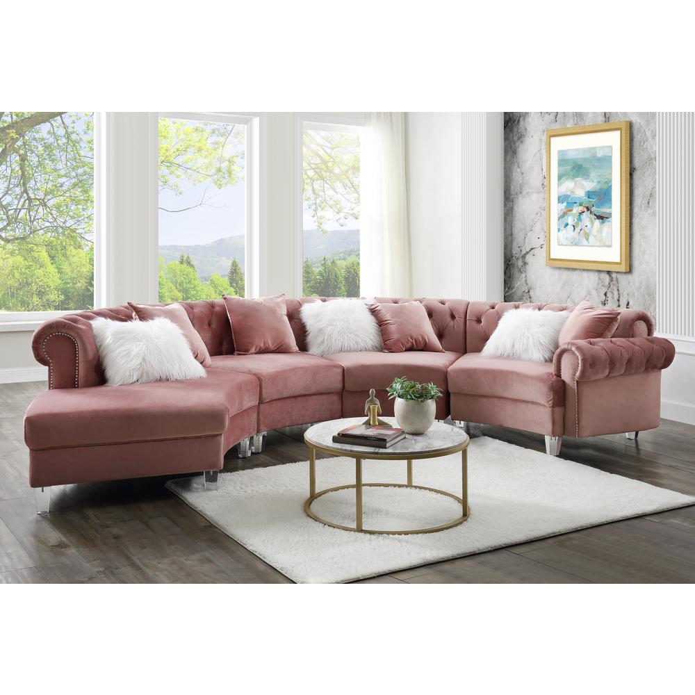 ACME Ninagold Sectional Sofa w/7 Pillows, Pink Velvet. The main picture.