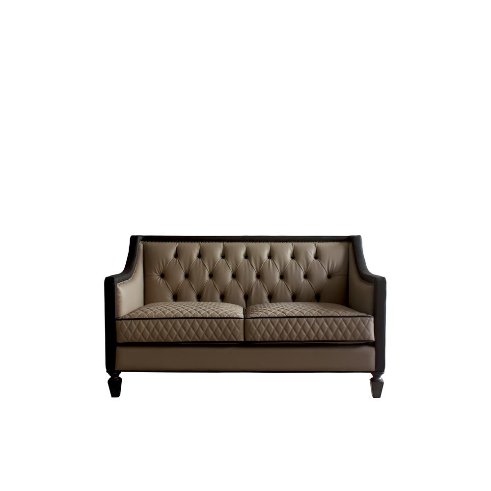 House Beatrice Loveseat w/3 Pillows, Tan PU, Black PU & Charcoal Finish (58816). Picture 6