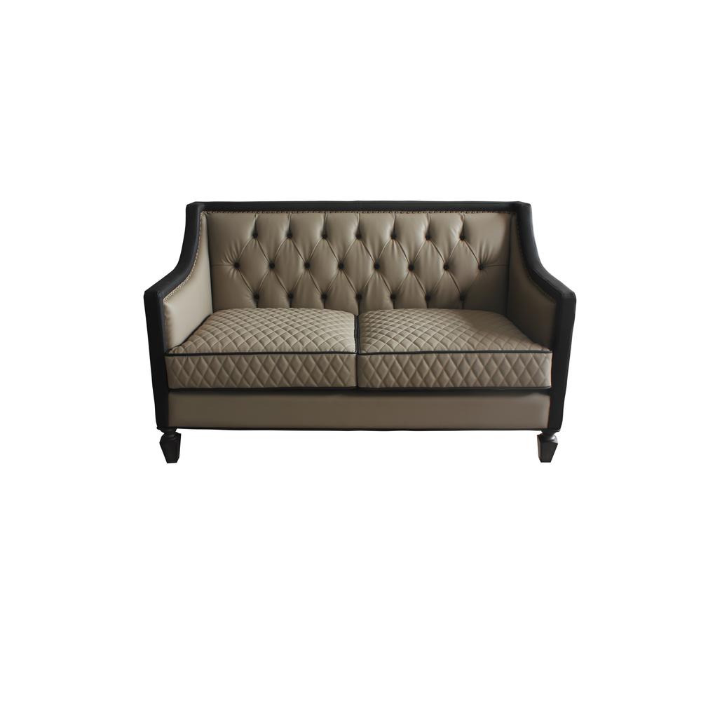 House Beatrice Loveseat w/3 Pillows, Tan PU, Black PU & Charcoal Finish (58816). Picture 7