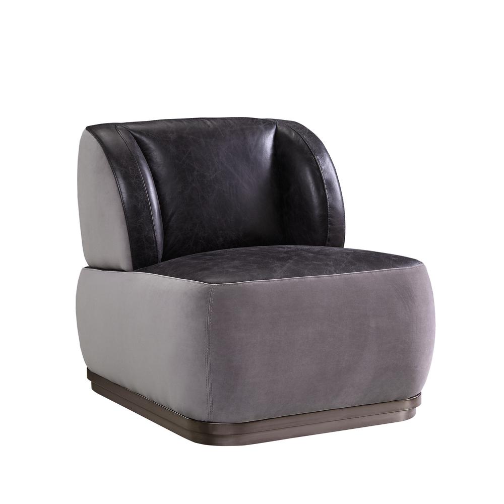 Decapree Accent Chair, Antique Slate Top Grain Leather & Gray Velvet (59270). Picture 2