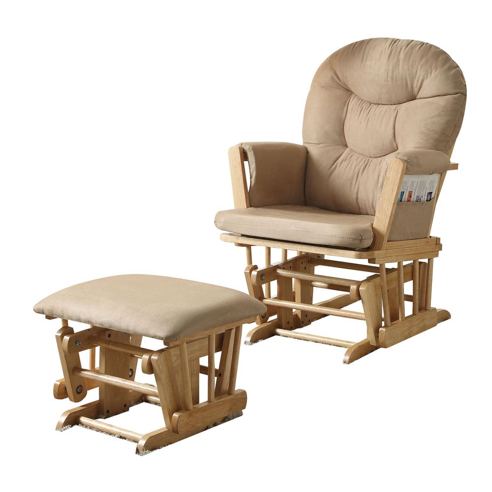 Rehan 2Pc Pack Glider Chair & Ottoman, Taupe Microfiber & Natural Oak. Picture 1