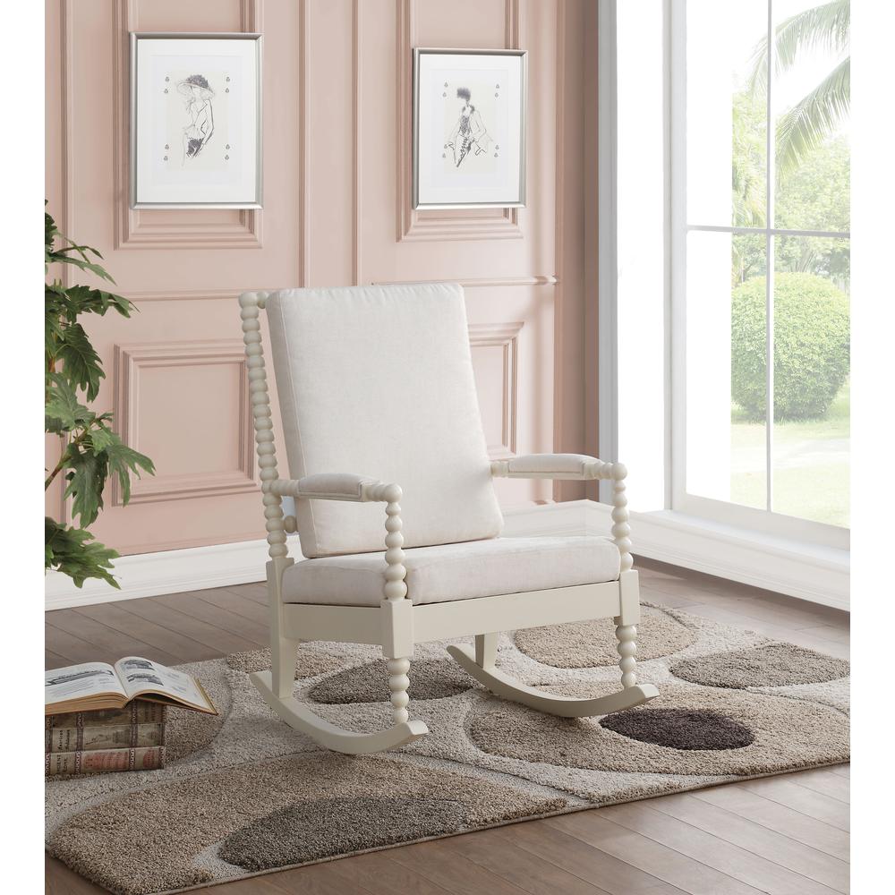Tristin Rocking Chair, Cream Fabric & White. The main picture.