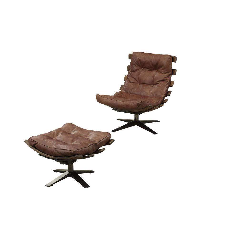Gandy 2Pc Pack Chair & Ottoman, Retro Brown Top Grain Leather. Picture 1