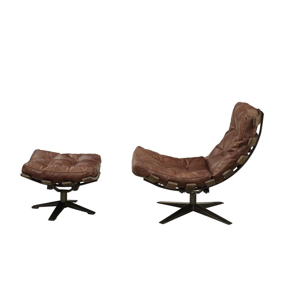 Gandy 2Pc Pack Chair & Ottoman, Retro Brown Top Grain Leather. Picture 3