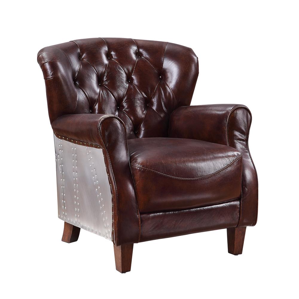 Brancaster Accent Chair, Vintage Brown & Aluminum. Picture 1