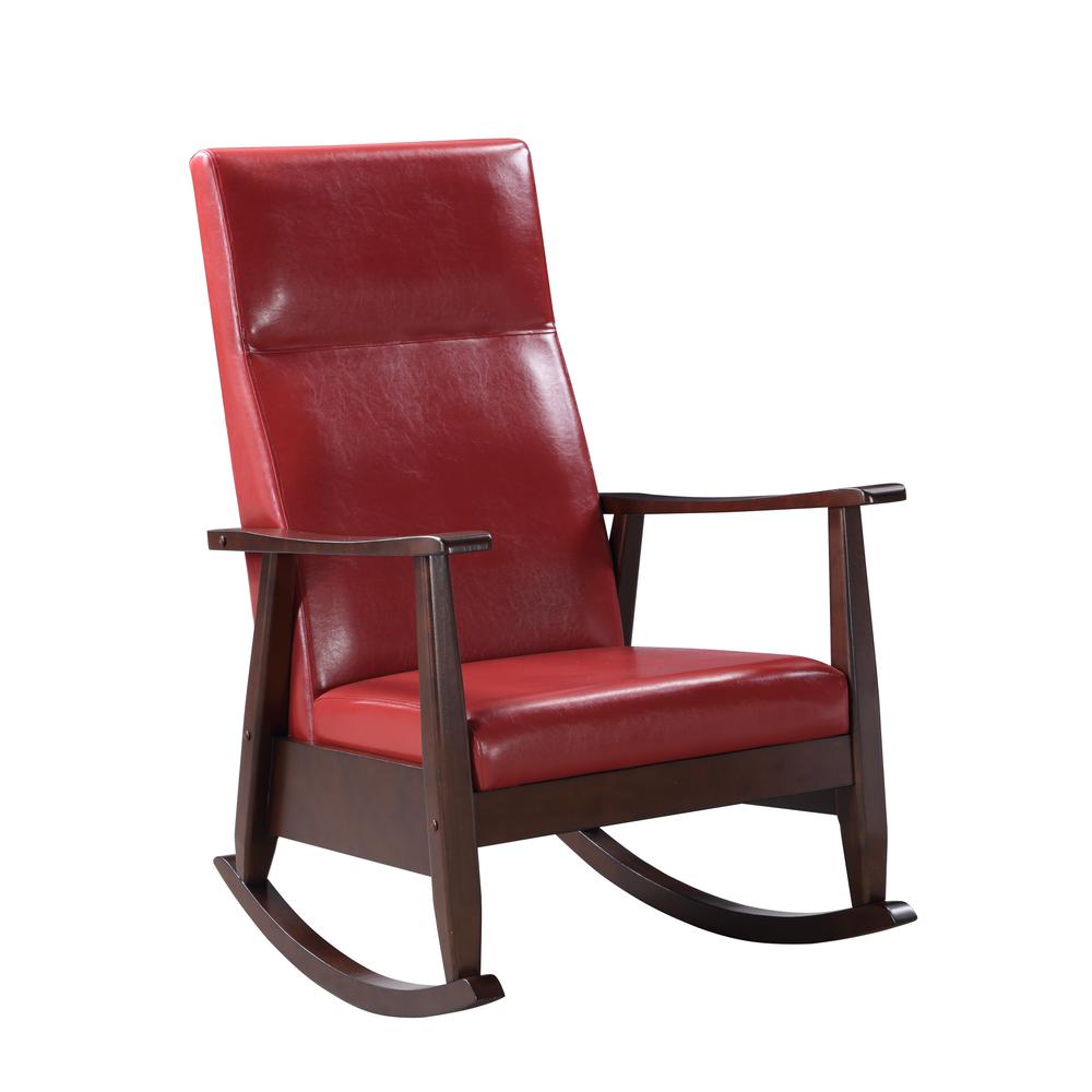 Raina Rocking Chair, Red PU & Espresso Finish (59931). Picture 1