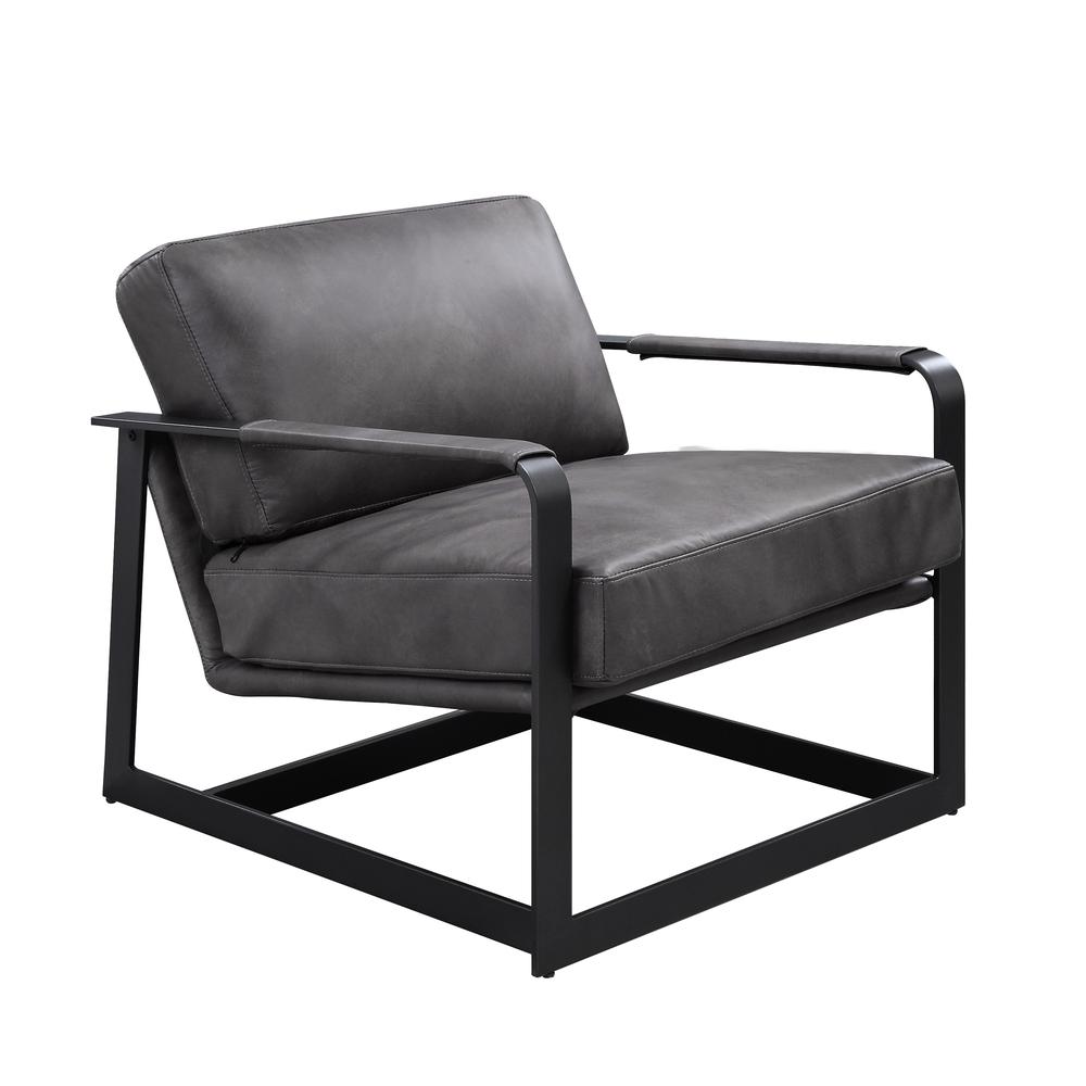 Locnos Accent Chair, Gray Top Grain Leather & Black Finish (59944). Picture 1