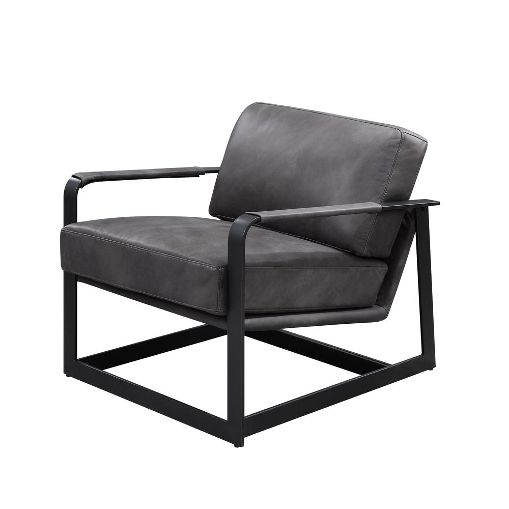 Locnos Accent Chair, Gray Top Grain Leather & Black Finish (59944). Picture 2