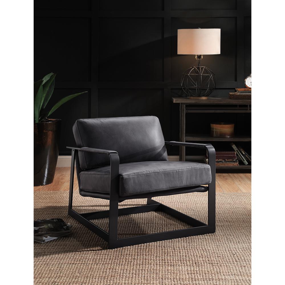 Locnos Accent Chair, Gray Top Grain Leather & Black Finish (59944). Picture 7