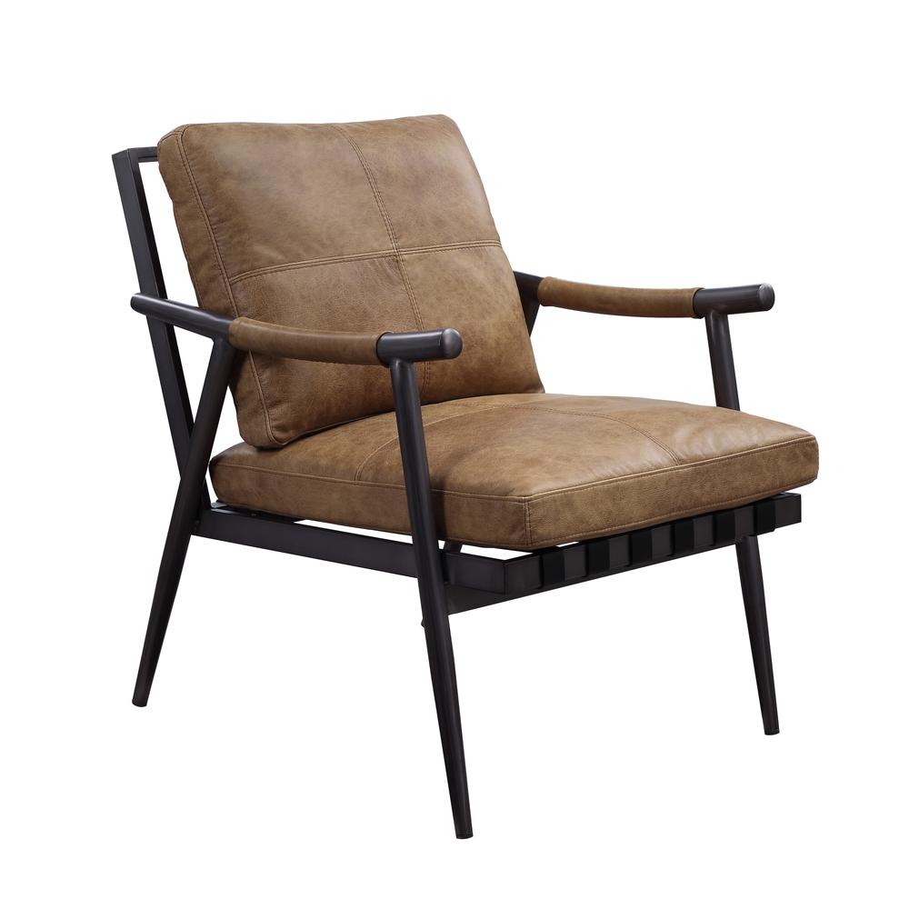Anzan Accent Chair, Berham Chestnut Top Grain Leather & Matt Iron Finish (59949). Picture 1