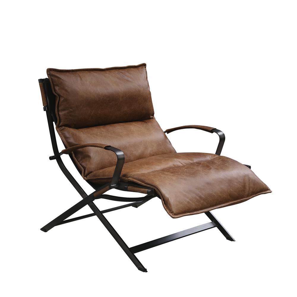 Zulgaz Accent Chair, Cocoa Top Grain Leather & Matt Iron Finish (59951). Picture 1