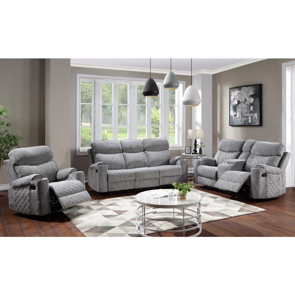 Motion Loveseat w/Console and USB Port, Gray Fabric 56901. Picture 2