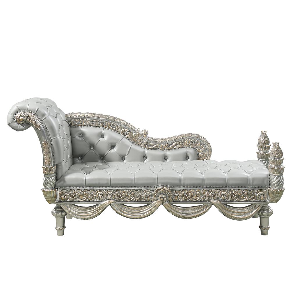 Sandoval Bench, Beige Synthetic Leather & Champagne Finish. Picture 2