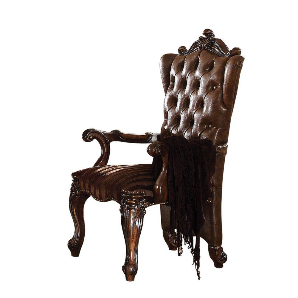 Versailles Arm Chair (Set-2), Two Tone Light Brown PU/Fabric & Cherry Oak Finish. Picture 1