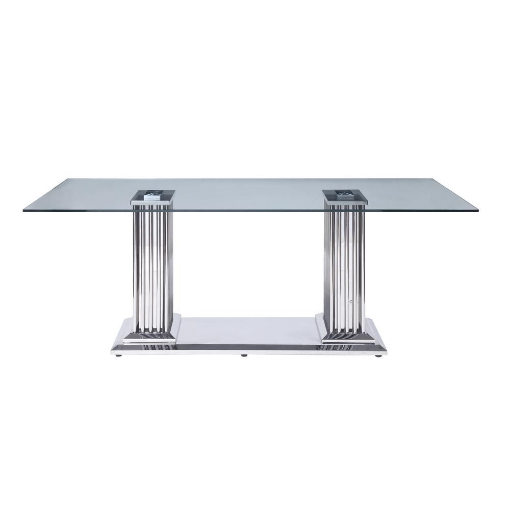 Cyrene Dining Table w/Double Pedestal, Stainless Steel & Clear Glass (1Set/3Ctn). Picture 7