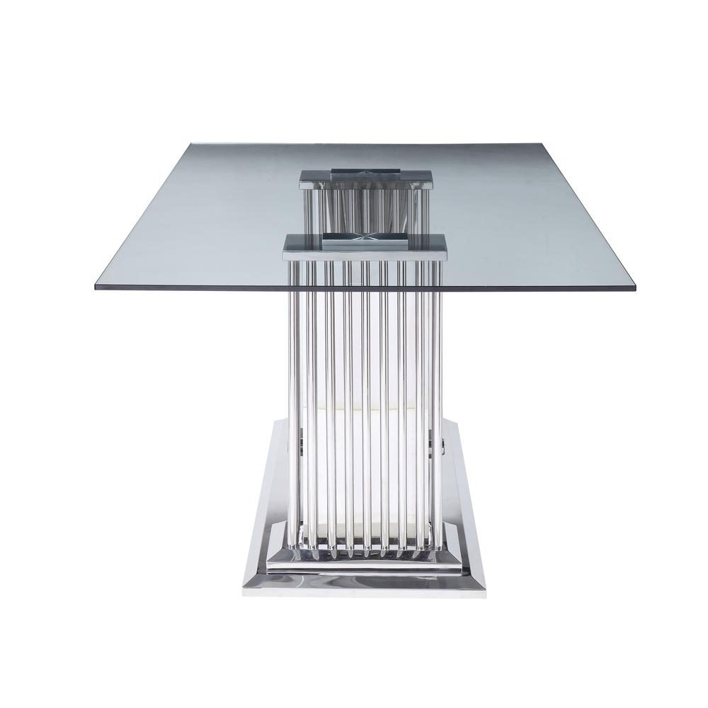 Cyrene Dining Table w/Double Pedestal, Stainless Steel & Clear Glass (1Set/3Ctn). Picture 8