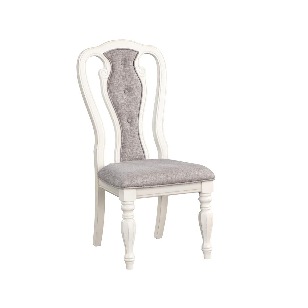 Florian Gray Fabric & Antique White Finish Side Chair(Set-2). Picture 1