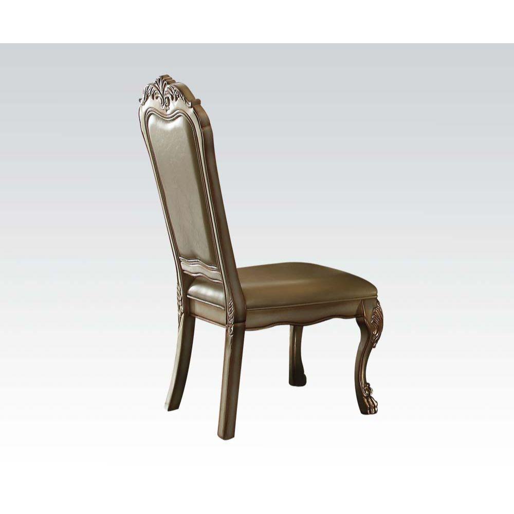 Dresden Side Chair (Set-2), Bone PU/Fabric & Gold Patina Finish. Picture 1